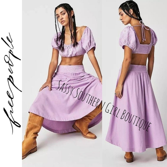 ⭐🆕 Free People lavender cotton embroidered Maxi skirt - Picture 1 of 12